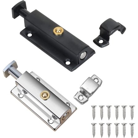 2 Pakning Innvendig Dørlås, Badedørslås med Fjærknapp, Sølv, Svart 4"/100mm Automatisk Dørlås