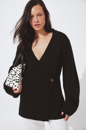 NA-KD Knitted Wool Blend Wrap Cardigan - Cardigans - Sort - XS (EU 32)