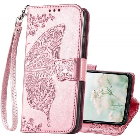 Samsung S24 Wallet etui PU-Læder 4-RUMS Motiv Sommerfugl