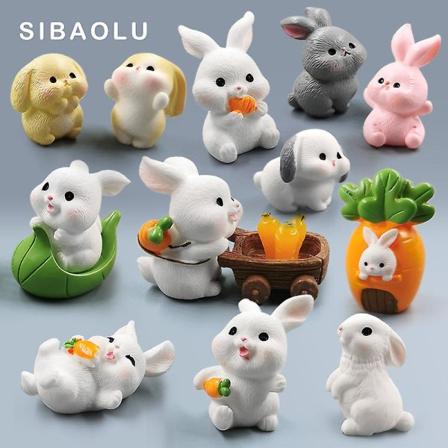 Varm påsk Vit kaninfigur Gör-det-själv Landskap Hem Kawaii Rumsinredning Miniatyr Fe Trädgårdsdekoration Tillbehör Modern 5pcs Rabbit-T20