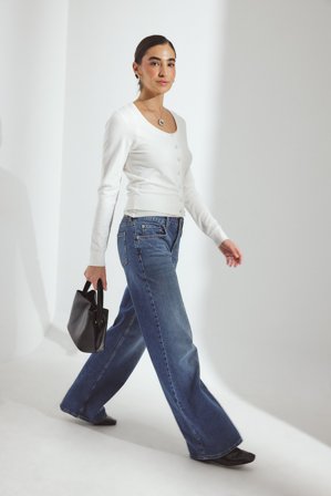 NA-KD Jeans med vida ben och låg midja - Low waist jeans - Blå - EU 42