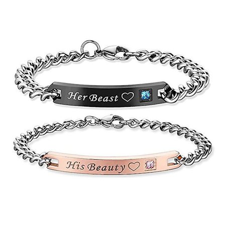 Romantisk Her Beast King His Beauty Queen Par Kjærlighet Titanium Stål Armbånd