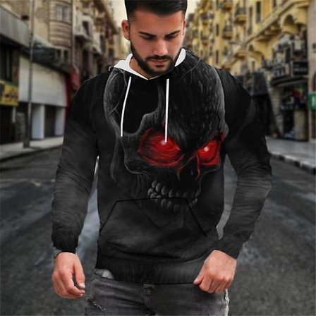 Herre Skull Printed Hoodie Novelty Graphic Sweatshirt Pullover Hættetrøjer