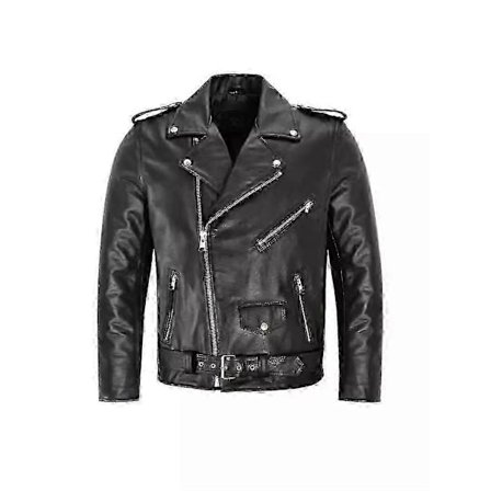 Sort læder bikerjakke til mænd, god kvalitet