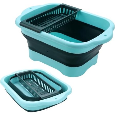 Hopfällbar Diskho med Avtappningsplugg – Bärbar Tvättbalja / Hink 11L för Grönsaker, Camping, Husbil och Kök