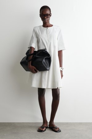 COS Women's Plisserad Miniklänning I Bomull Med Dragkedja in Vit