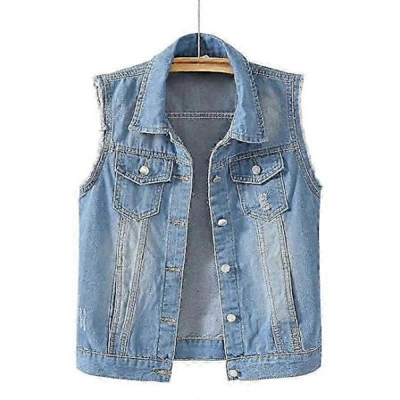 Cowboy Vest Dame Kort Vår og Sommer Pluss Størrelse Rå Kant Ermeløs Jakke Hull Cardigan-Perfet