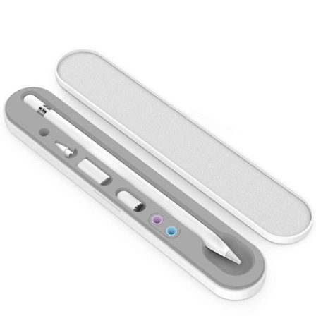 Stoyobe PC + Silikon Stylus Pen Magnetisk Absorptionsförvaringslåda För Apple Pencil 1 / 2 (Grå)
