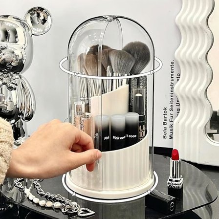 2025 Siste Modell Sminkebørsteholder Organizer med Lokk Sminkebørster Organizer for Sminkebord Skrivebord Bad Baderomsbenk Kosmetisk Display