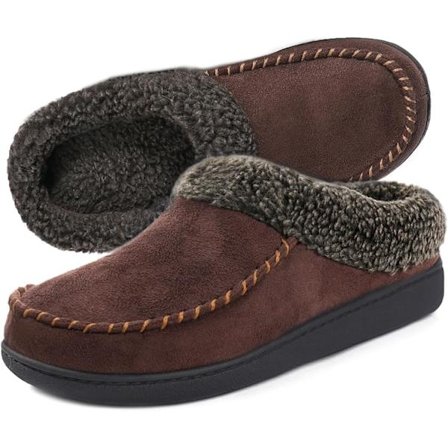 Mysig Memory Foam Mokkaasi-tyyliset tossut miehille, pehmeällä muhkealla villavuorella Coffee_MGF