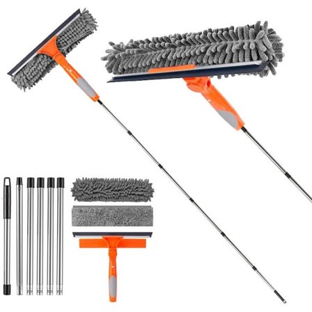 Hjemmevindusvasker, 151 cm vindusviskersett, egnet for rengjøring av bilvinduer, dusjdører og speil, 2-i-1 utvendig vindusvasker med forlengelsesstang