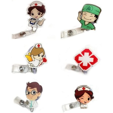 6 Stk. Udtrækkelige Sygeplejerske Badge Ruller, Udtrækkelig Badge Rulle, ID Badge Klips til Sygeplejersker, Læger, Frivillige