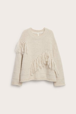 Kappahl | Sweter z dzianiny, z frędzlami | Jasnobeżowy