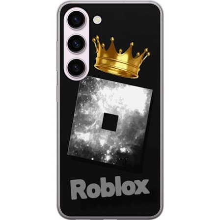 Kompatibelt Mobildeksel til Samsung Samsung Galaxy S23 Minimalistisk svart og sølvfarget Roblox-symbol med gylden krone og luksuriøs gamer-estetikk