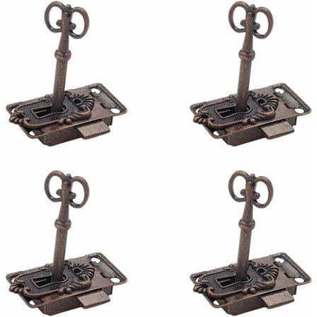 4 stk. Vintage låsesæt Antik møbellås Skabslåselås Antik Vintage skabslåselås Antik lås og nøgle Dekorativ møbellås