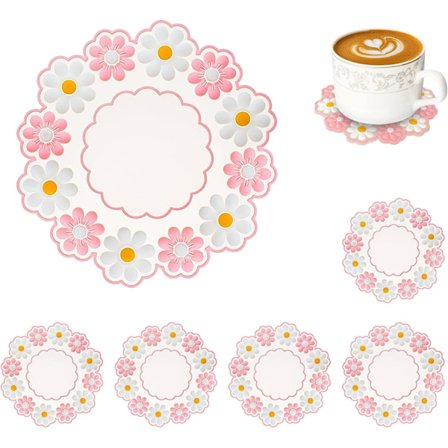 Silikonunderlag for drikke, sett med 6 søte sklisikre vaskbare underlag