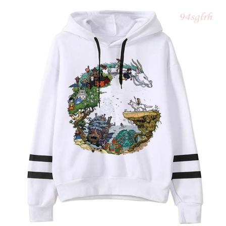 Totoro Kawaii Luvtröja med tecknad printed rolig tröja damer Spirited Away Miyazaki Hayao Sweatshirt Koreansk stil Toppar Dam 16 XL