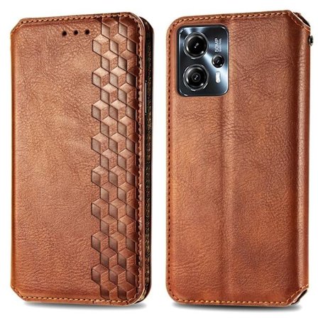 Läder Motorola Moto G23 / Motorola Moto G13 fodral med romb-design - Brun
