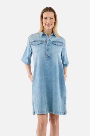 JENSEN - Denim Kjole - Lys Blå - Med Brystlommer