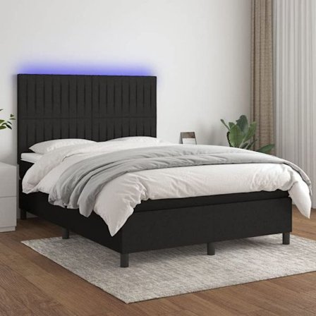 Maison Exclusive - Sengebund med lameller og madras samt LED Sort 140x190 cm Stof