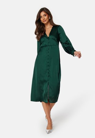 BUBBLEROOM Roberta Satin Dress Dark green Klær