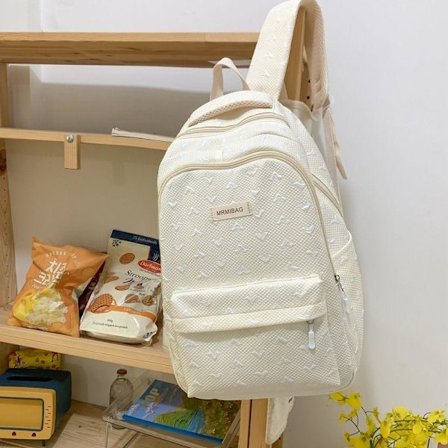 Student ryggsäck, allround ryggsäck med stor kapacitet, college ryggsäck, fräsch design, enkel, vattentät ryggsäck för gymnasiet, flicka - off-white