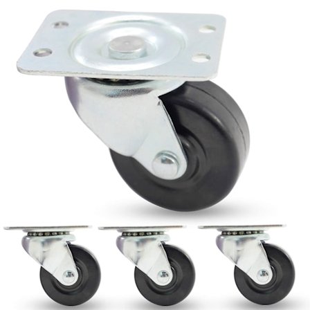 Sæt med 4 kraftige drejelige hjul med topbakke 2" (2 tommer)