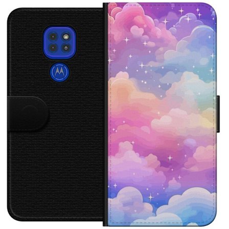 Kompatibelt Lommeboketui til Motorola Moto G9 Play Søt enhjørning med regnbuefarget hår mot en stjernebelagt pastellbakgrunn i kawaii-stil