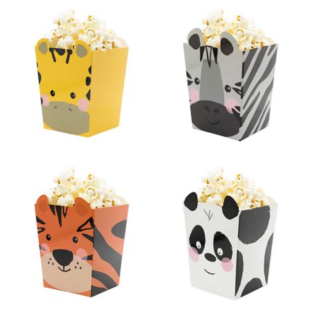 Vilda Djur - Popcornbägare 4-pack - Djungel Kalas Dekoration - Kalaslagret.se