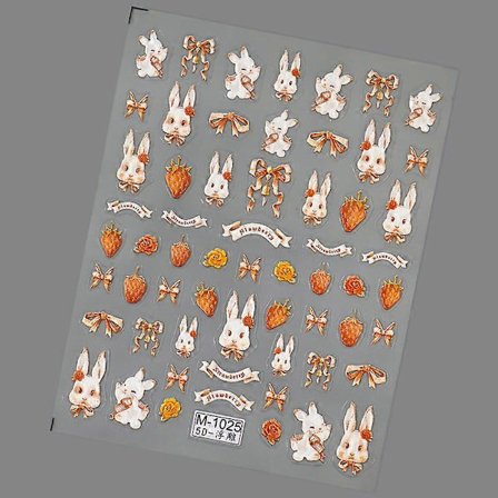 Yndig Jordbær Kanin Neglekunst Klistermærke Tegneserie 3D Præget Selvklæbende Neglekunst Dekoration Klistermærker 3D Manicure Decal Salon