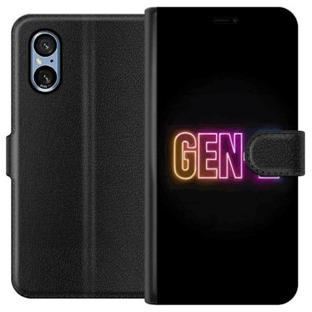 Yhteensopiva Lompakkokotelo Sony Sony Xperia 5 V Neontext Gen Z värikkäässä valossa tummaa taustaa vasten modernissa digitaalisessa tyyliissä