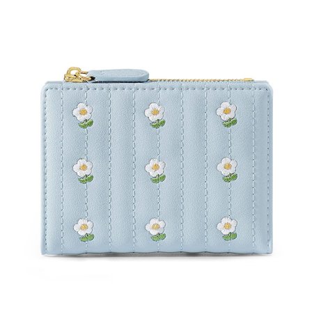 Lille pung dame tri-fold pung møntpung blomstermønster kortholder møntbørs med ID-vindue elegant ungdommelig og sød - blomst - lysegrå