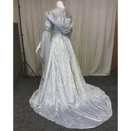 Middelalder Retro Gothic Hettemiddagkjole Hexe Lang Skjørt Luksus Festkjole For Kvinner Cosplay Vampyr Halloween Voksen Kostyme Grå grey XXL