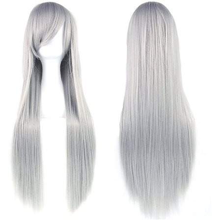32" Rökgrå Dam Lång Rak Full Peruker Kostym Syntetiskt Hår Hårdelar