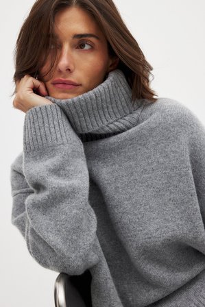 Premium Selection Tröja i ull med turtleneck - Tungt stickade tröjor - Grå - L