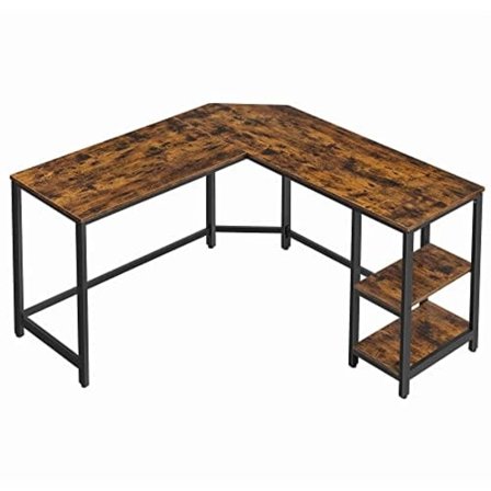 Vasagle computer desk, L-shaped corner desk, workstation, rustic brown and black