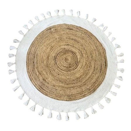 Pyöreä puuvillajuuttimatto, 150 cm – Luonnonvalkoinen