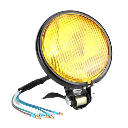 Vintage Retro Universal Motorcykel Forlygte Sort Skal Gult Glas Modifikationstilbehør