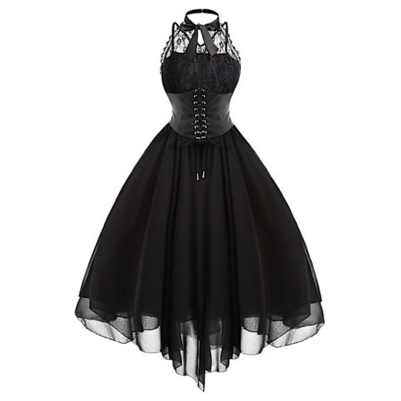 Steampunk Gotisk Kjole til Kvinder Ærmeløs Høj Lav Design Blonde Middelalderkostume