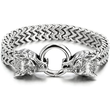 Charm armband set med curbkedja armband med varghuvud för män i rostfritt stål