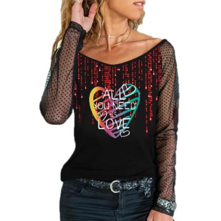 Dam Sexig Sheer Mesh Långärmad Blusskjorta Dam Casual W