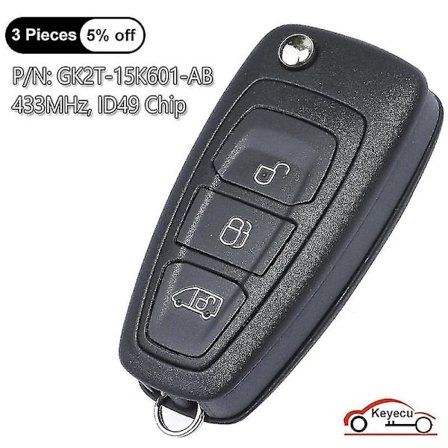 3 Knappar 433mhz Id49 För Ford Transit / Transit Custom/ Tourneo Custom 2015-2020 Fällbar Fjärrkontroll Nyckelbricka Gk2t-15k601-ab / Aa