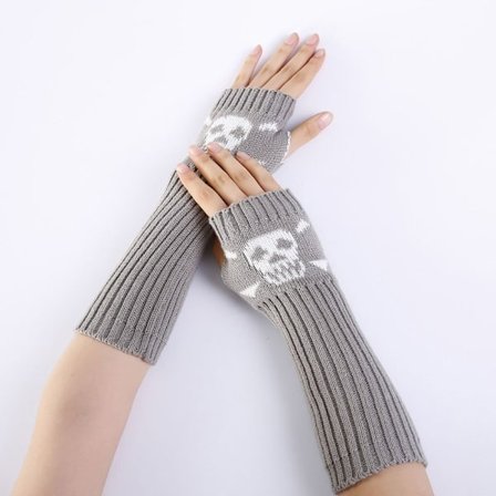 Lange håndleddshansker Strikkede fingerløse hansker LYSGRÅ