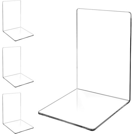 Sarja, jossa 4 kirjatukea, kirjatukisetti, kirkkaat akryylikirjatelineet liukuestetarroilla