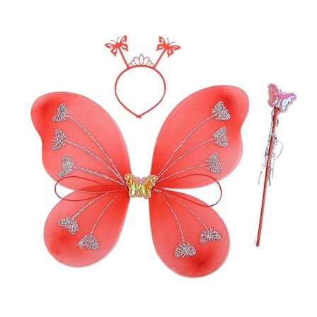 3 Stk/Sæt Børn Sommerfugle Pandebånd Vinger Prinsesse Kostume Sæt RØD