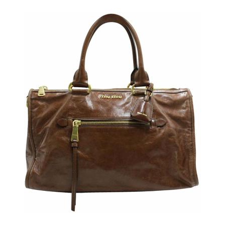 Miu Miu Pre-owned, Top Handle Leather Handbag Bruin, Dames, Maat:ONE Size