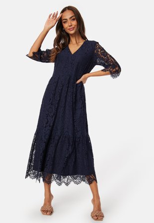 Happy Holly-V-neck Lace Midi Dress-36/38