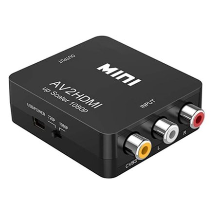 RCA till HDMI-adapter, 1080P AV till HDMI video- och ljudkonverterare, mini RCA komposit CVBS AV till HDMI-konverterare, PAL/NTSC-stöd, med