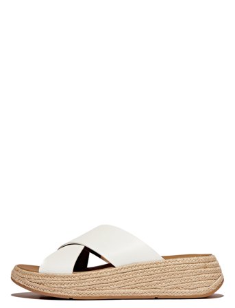 F-Mode Espadrille Leather Flatform Cross Slides White FitFlop