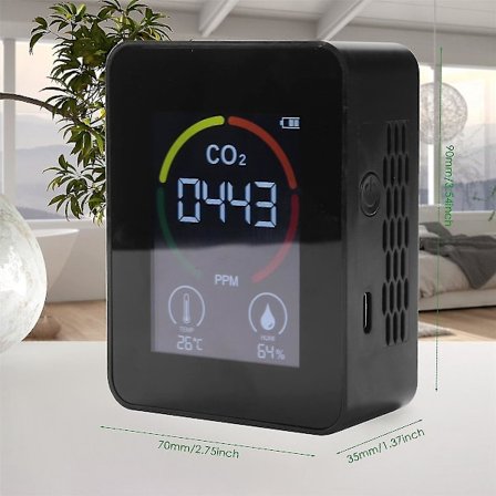Luftkvalitetsmonitor CO2 Karbondioksiddetektor Temperatur Fuktighet Monitor Rask Måling Meter For CO2, Svart